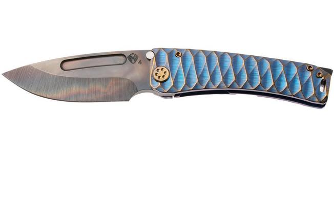 Afbeelding voor Medford Marauder 26-MA-02 Vulcan S35VN Droppoint Blade, Aqua Bronze "Diamondhead" Titanium Handles, zakmes