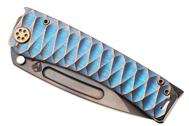 Afbeelding voor Medford Marauder 26-MA-02 Vulcan S35VN Droppoint Blade, Aqua Bronze "Diamondhead" Titanium Handles, zakmes