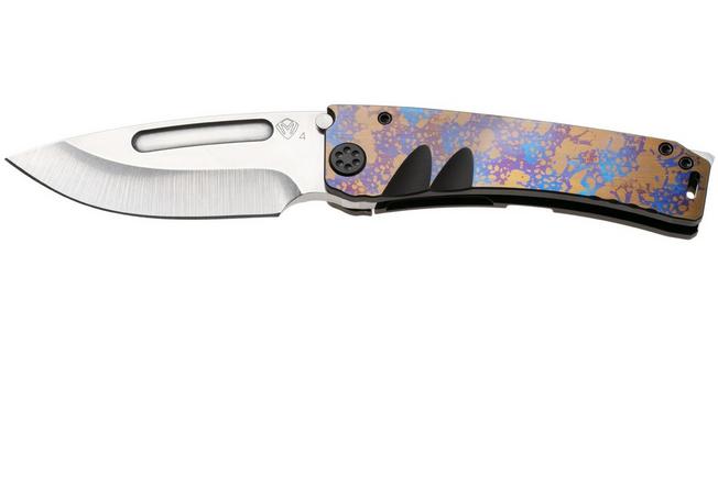 Afbeelding voor Medford Marauder 26-MA-03 Tumbled S35VN Droppoint Blade, Sponge Anodized Titanium Handles and Pocketclip, Black Hardware, zakmes