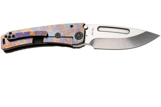 Afbeelding voor Medford Marauder 26-MA-03 Tumbled S35VN Droppoint Blade, Sponge Anodized Titanium Handles and Pocketclip, Black Hardware, zakmes