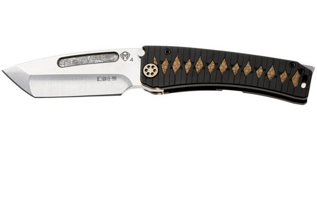 Afbeelding voor Medford Marauder Polished Tumbled S45VN Dragon Tanto Blade, Black Bronze Tsunami Maki Wrap Handle, Black Bronze Hardware Bronze Dragon Clip, zakmes