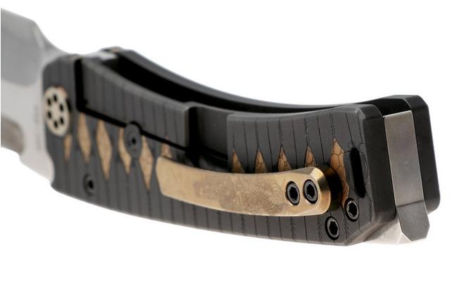 Afbeelding voor Medford Marauder Polished Tumbled S45VN Dragon Tanto Blade, Black Bronze Tsunami Maki Wrap Handle, Black Bronze Hardware Bronze Dragon Clip, zakmes