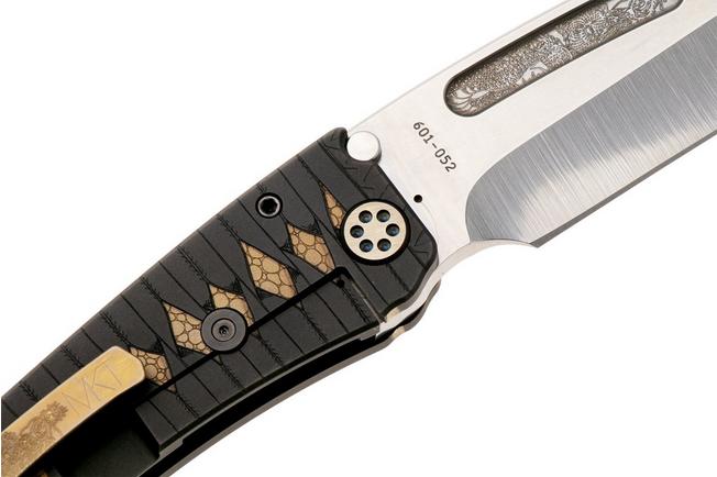 Afbeelding voor Medford Marauder Polished Tumbled S45VN Dragon Tanto Blade, Black Bronze Tsunami Maki Wrap Handle, Black Bronze Hardware Bronze Dragon Clip, zakmes