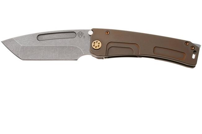 Afbeelding voor Medford Marauder-H 26-MMH-02 S45VN Acid Distressed Tanto Blade, Old School Bronze Titanium Handles, Bronze Hardware, zakmes