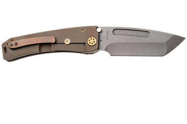 Afbeelding voor Medford Marauder-H 26-MMH-02 S45VN Acid Distressed Tanto Blade, Old School Bronze Titanium Handles, Bronze Hardware, zakmes