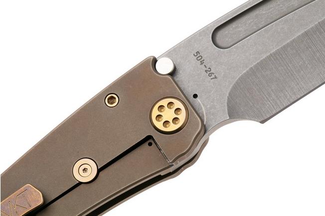 Afbeelding voor Medford Marauder-H 26-MMH-02 S45VN Acid Distressed Tanto Blade, Old School Bronze Titanium Handles, Bronze Hardware, zakmes