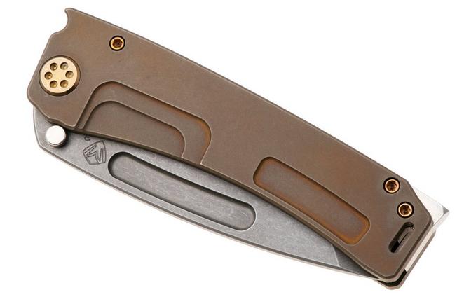Afbeelding voor Medford Marauder-H 26-MMH-02 S45VN Acid Distressed Tanto Blade, Old School Bronze Titanium Handles, Bronze Hardware, zakmes