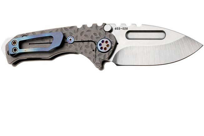 Afbeelding voor Medford Micro T, Tumbled S35VN Drop Point Blade, OS Tum Falling Leaf Titanium Handle, Flamed Hardware, zakmes