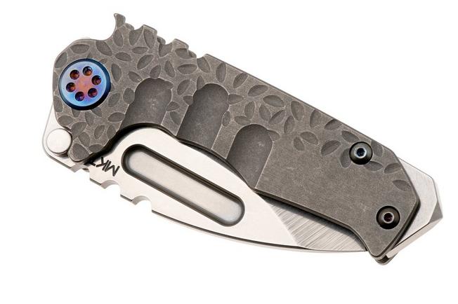 Afbeelding voor Medford Micro T, Tumbled S35VN Drop Point Blade, OS Tum Falling Leaf Titanium Handle, Flamed Hardware, zakmes