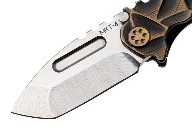 Afbeelding voor Medford Micro T, Tumbled S35VN Tanto Blade, Black Bronze Stained Glass Titanium Handle, Bronze Hardware and Clip, zakmes
