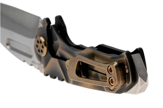 Afbeelding voor Medford Micro T, Tumbled S35VN Tanto Blade, Black Bronze Stained Glass Titanium Handle, Bronze Hardware and Clip, zakmes