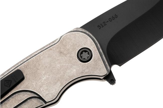 Afbeelding voor Medford Smooth Criminal Ti 26-SC-02, DLC S35VN, Tumbled Grey TItanium, Black Hardware zakmes