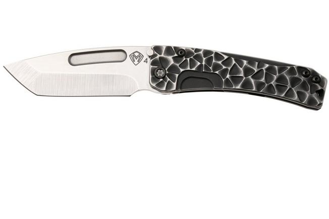 Afbeelding voor Medford Slim Midi Marauder 26-SM-02, Tumbled S45VN Tanto, Black Silver Brushed P&V Titanium Handle, Black Hardware zakmes