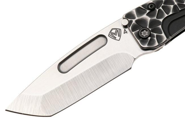 Afbeelding voor Medford Slim Midi Marauder 26-SM-02, Tumbled S45VN Tanto, Black Silver Brushed P&V Titanium Handle, Black Hardware zakmes