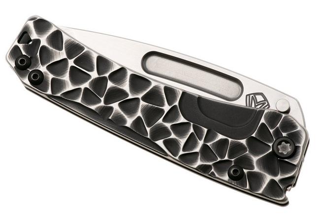 Afbeelding voor Medford Slim Midi Marauder 26-SM-02, Tumbled S45VN Tanto, Black Silver Brushed P&V Titanium Handle, Black Hardware zakmes