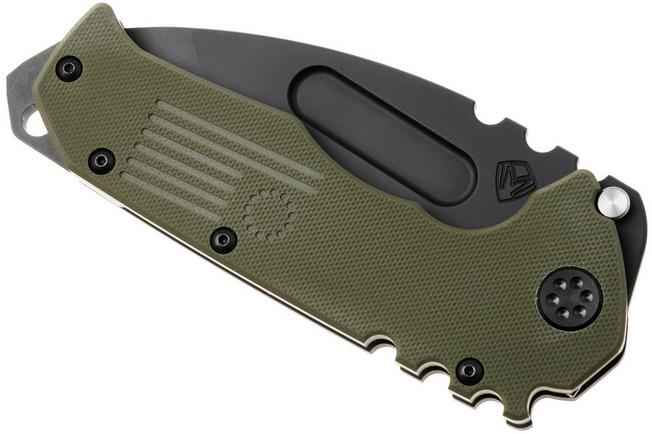 Afbeelding voor Medford Praetorian Scout M/P, 26-SP-02, Black DLC D2 Tanto Blade, OD Green G10 Handle, Black Hardware, zakmes