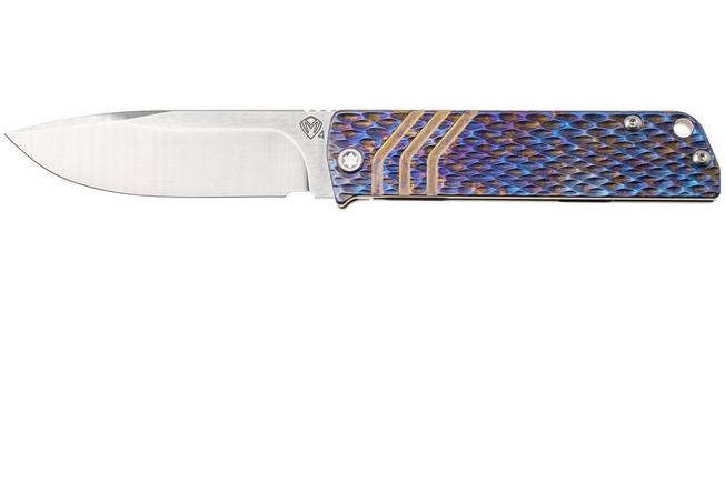 Afbeelding voor Medford The Antik 26-TA-01, Tumbled S45VN Droppoint, Sponge Ano DragonSkin Titanium Handle, Stonewashed Hardware zakmes