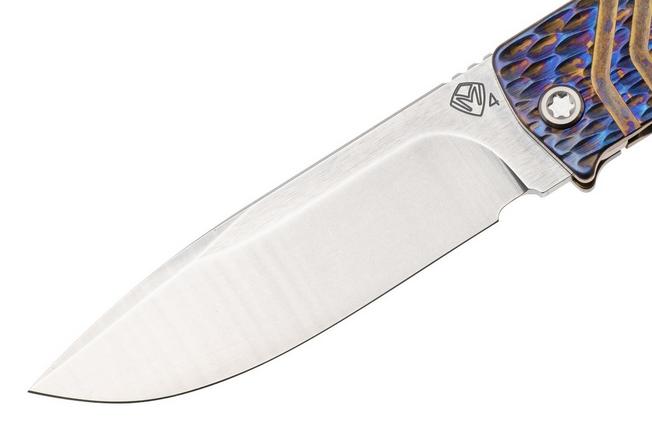 Afbeelding voor Medford The Antik 26-TA-01, Tumbled S45VN Droppoint, Sponge Ano DragonSkin Titanium Handle, Stonewashed Hardware zakmes