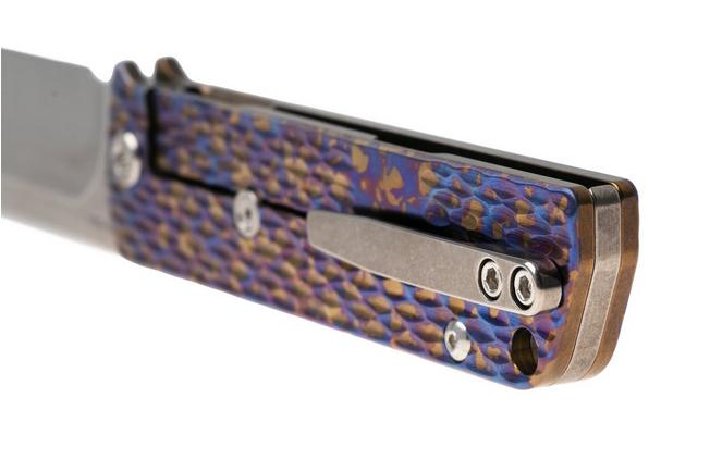 Afbeelding voor Medford The Antik 26-TA-01, Tumbled S45VN Droppoint, Sponge Ano DragonSkin Titanium Handle, Stonewashed Hardware zakmes