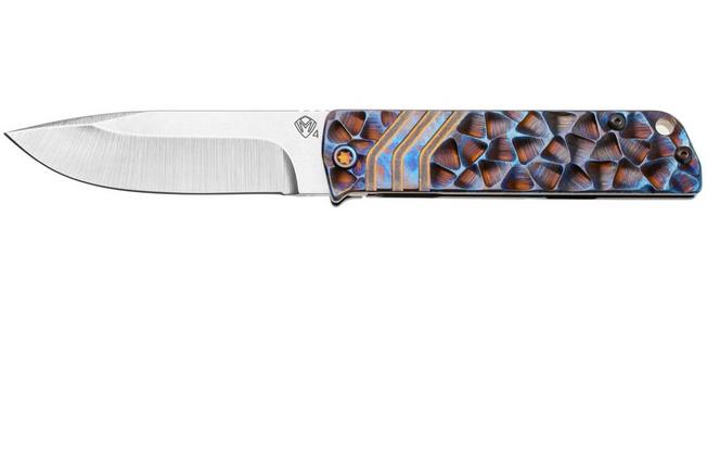 Afbeelding voor Medford The Antik 26-TA-02 S45VN Droppoint Blade, Titanium MD Blue Peaks & Valleys Ano Handles, Flamed Hardware, zakmes