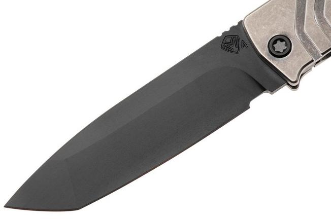 Afbeelding voor Medford The Antik 26-TA-03, DLC S45VN Tanto Blade, Tumbled Titanium Handles, Black DLC Hardware, zakmes