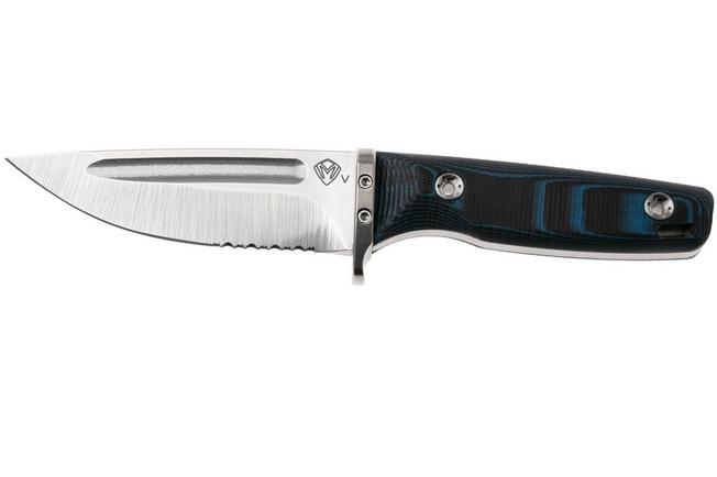 Afbeelding voor Medford The Deep 26-TD-02, 20CV Tumbled Blade, Black/Blue G10, partially serrated duikmes