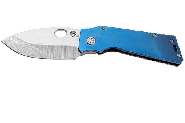 Afbeelding voor Medford TFF-1 Tumbled S45VN Blade, Blue Titanium Handles, Flamed Galaxy Clip, zakmes