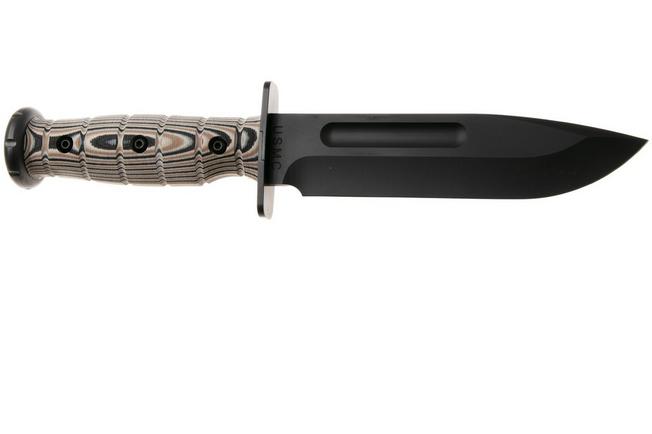 Afbeelding voor Medford USMC Fighter 26-UF-01 Black DLC S45VN, Multi-Layered G10, Leather Sheath, surivalmes