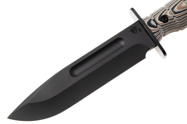 Afbeelding voor Medford USMC Fighter 26-UF-01 Black DLC S45VN, Multi-Layered G10, Leather Sheath, surivalmes
