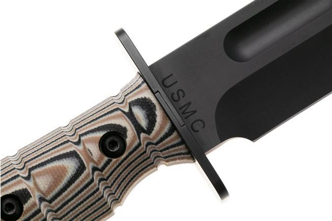 Afbeelding voor Medford USMC Fighter 26-UF-01 Black DLC S45VN, Multi-Layered G10, Leather Sheath, surivalmes