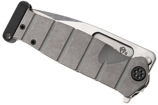 Afbeelding voor Medford USMC Fighter Flipper 26-UFF-01, Tumbled S45VN, OS Tumbled Titanium Handle, Black Hardware zakmes