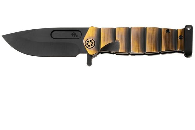 Afbeelding voor Medford USMC Fighter Flipper 26-UFF-04 Black DLC S35VN Blade, Black Bronze "Armadillo" Titanium Handles and Hardware, Black DLC Pommel, zakmes