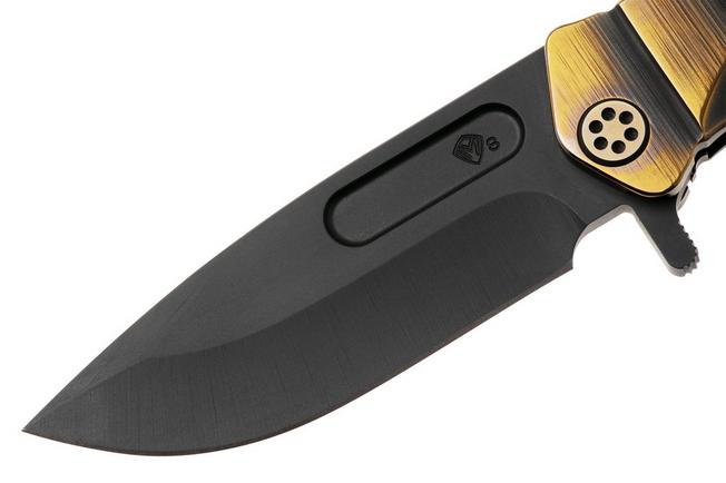 Afbeelding voor Medford USMC Fighter Flipper 26-UFF-04 Black DLC S35VN Blade, Black Bronze "Armadillo" Titanium Handles and Hardware, Black DLC Pommel, zakmes