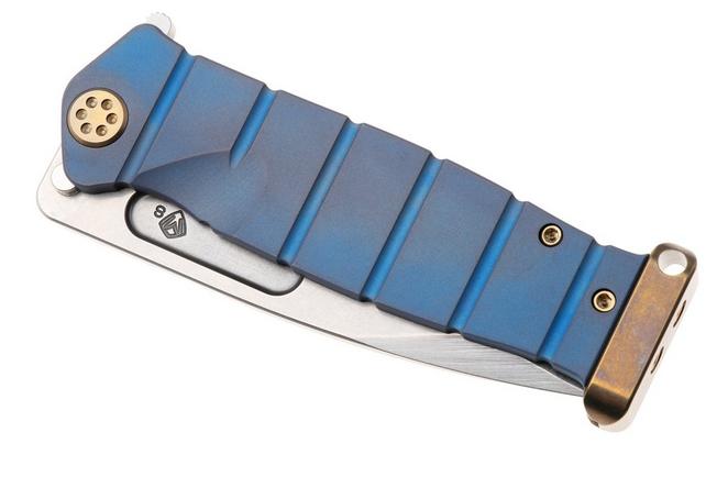 Afbeelding voor Medford USMC Fighter Flipper 26-UFF-05 Tumbled S35VN Blade, Blue Titanium Handles, Bronze Hardware and Pommel, zakmes