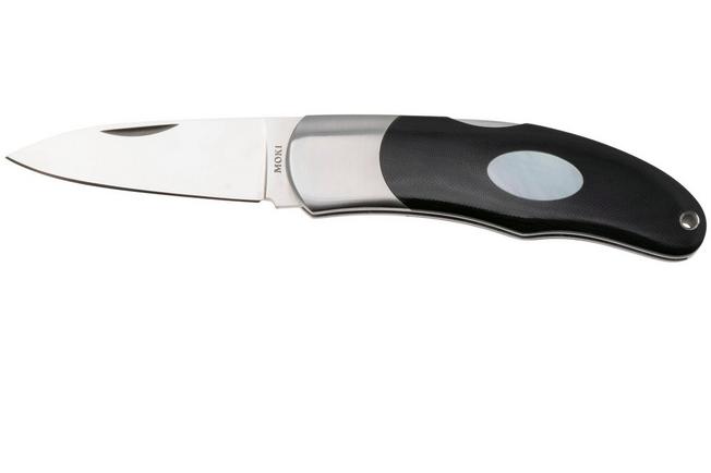 Afbeelding voor Moki Calliope Lockback 205ME Satin VG10, Black Micarta Pearl Inlay, zakmes