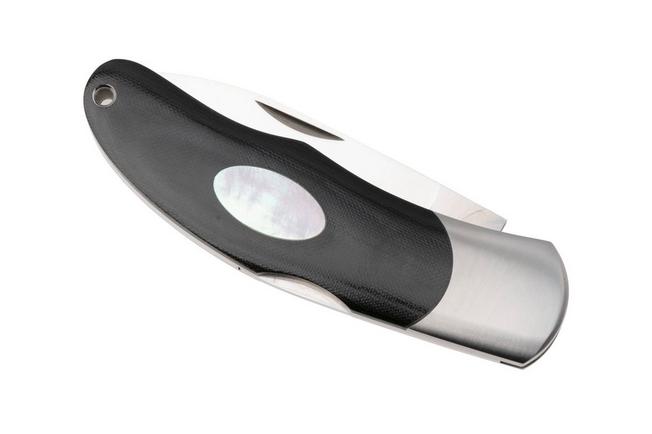 Afbeelding voor Moki Calliope Lockback 205ME Satin VG10, Black Micarta Pearl Inlay, zakmes