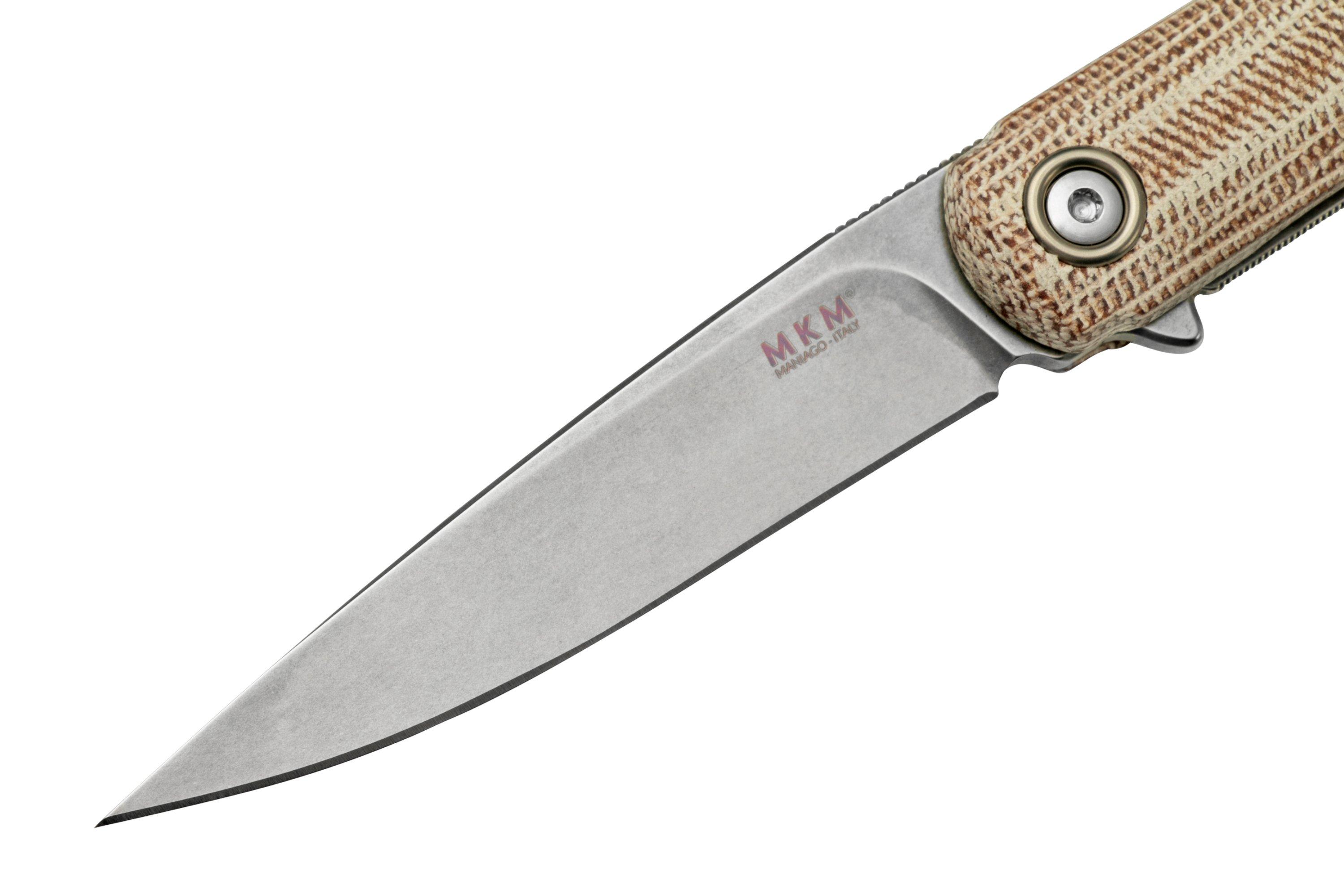 MKM Flame Light FL01LNC drop blade, natural micarta, pocket knife