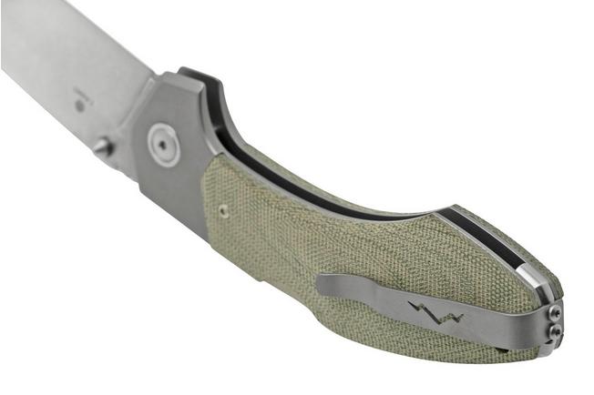 MKM Hero Stonewashed, Green Canvas Micarta, Titanium Bolsters