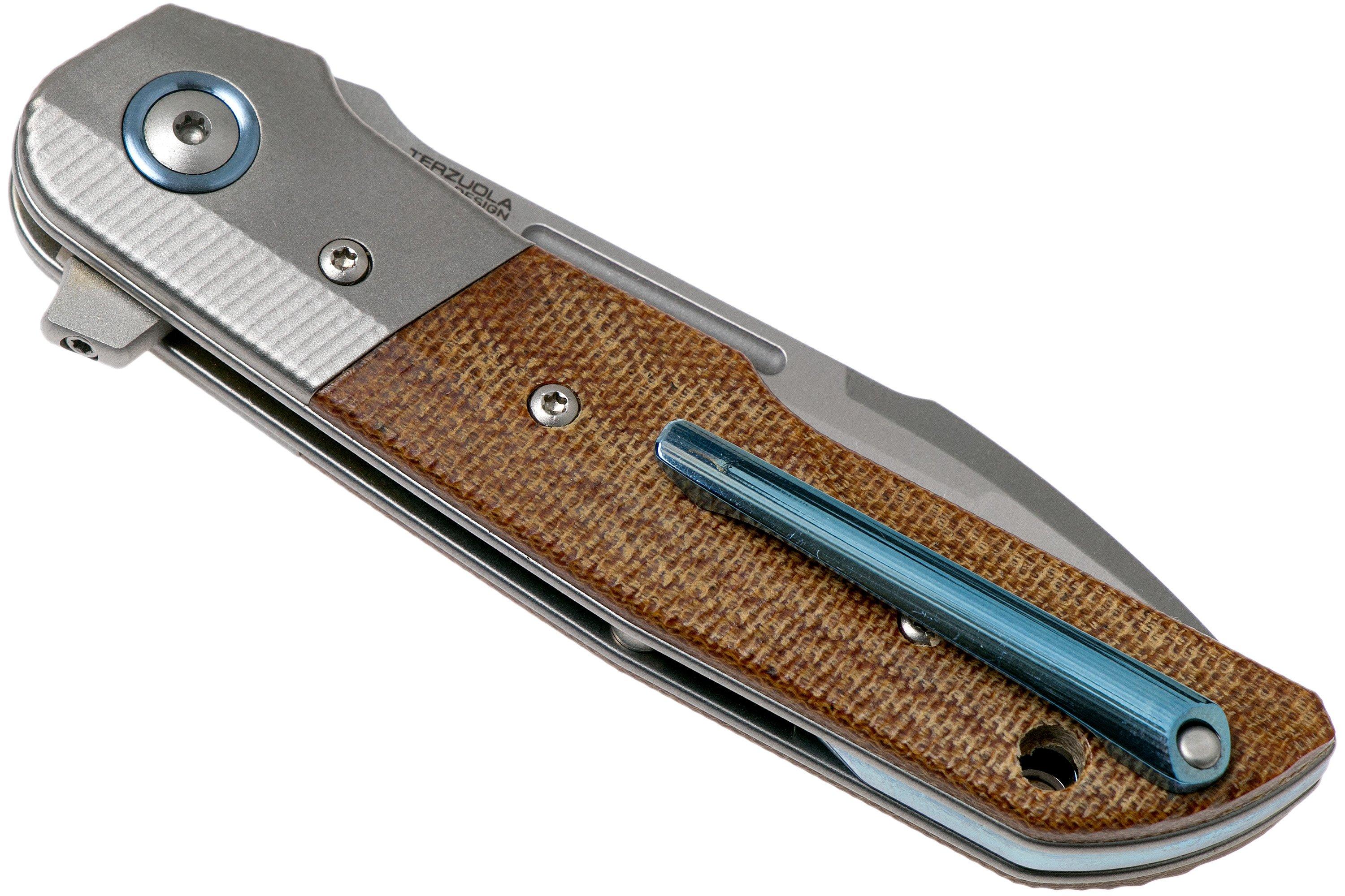 MKM Clap LS01-NCT Titanium, Natural Canvas Micarta Pocket Knife, Bob ...