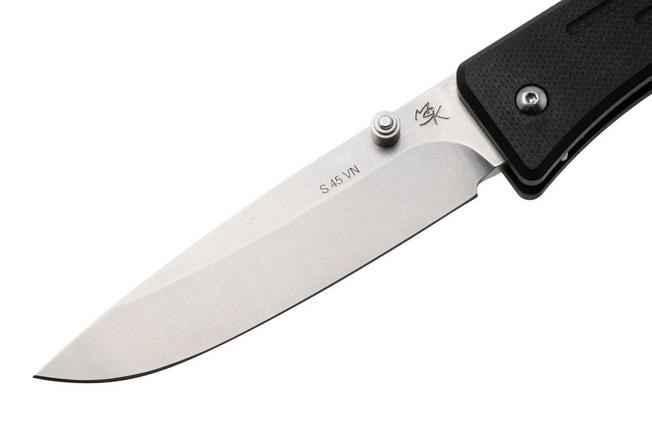 Bild für 1881 Knife Works Route 66, RT68-DP-BLCK-G10, Tumbled S45VN Droppoint, Black G10 Taschenmesser, Greg Medford Design