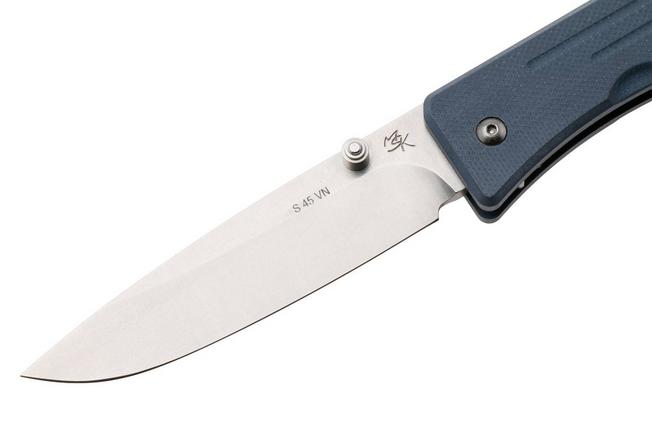 Imagen para 1881 Knife Works Route 66, RT68-DP-BLUE-G10, Tumbled S45VN Droppoint, Denim Blue G10 navaja, diseño de Greg Medford