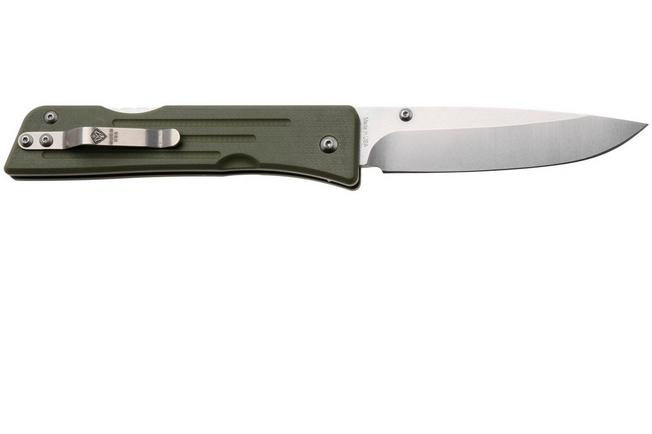 Bild für 1881 Knife Works Route 66, RT68-DP-GRN-G10, Tumbled S45VN Droppoint, OD Green G10 Taschenmesser, Greg Medford Design