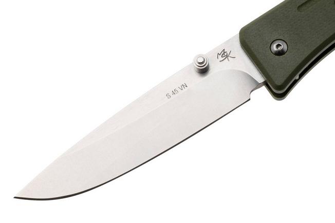 Bild für 1881 Knife Works Route 66, RT68-DP-GRN-G10, Tumbled S45VN Droppoint, OD Green G10 Taschenmesser, Greg Medford Design