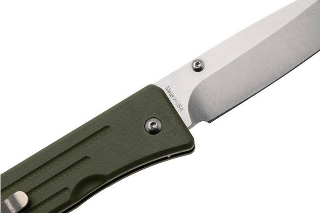 Bild für 1881 Knife Works Route 66, RT68-DP-GRN-G10, Tumbled S45VN Droppoint, OD Green G10 Taschenmesser, Greg Medford Design