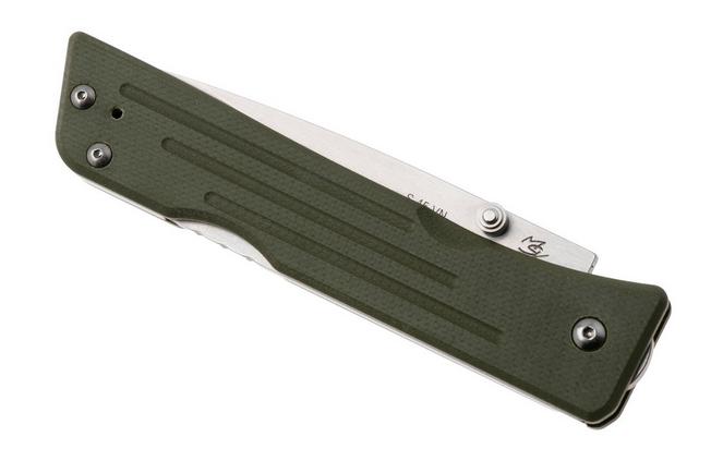 Bild für 1881 Knife Works Route 66, RT68-DP-GRN-G10, Tumbled S45VN Droppoint, OD Green G10 Taschenmesser, Greg Medford Design