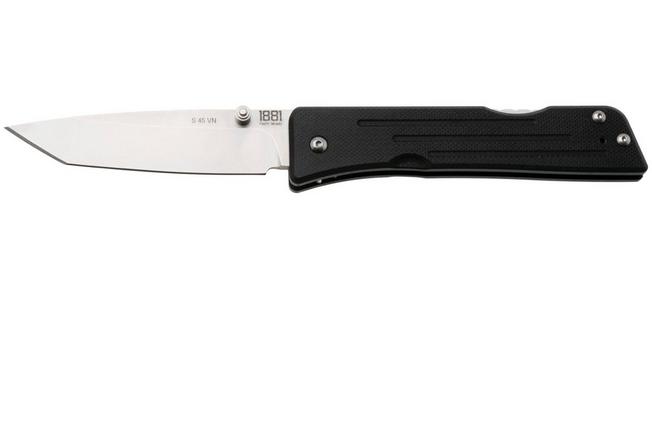 Bild für 1881 Knife Works Route 66, RT68-TB-BLCK-G10, Tumbled S45VN Tanto, Black G10 Taschenmesser, Greg Medford Design