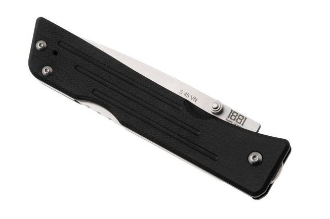 Bild für 1881 Knife Works Route 66, RT68-TB-BLCK-G10, Tumbled S45VN Tanto, Black G10 Taschenmesser, Greg Medford Design