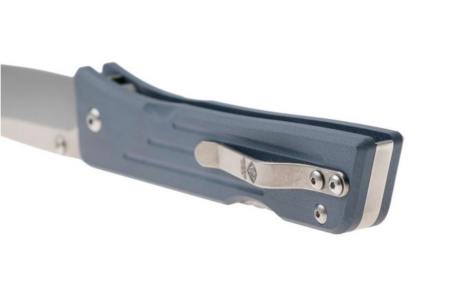 Bild für 1881 Knife Works Route 66, RT68-TB-DB-G10, Tumbled S45VN Tanto, Blue Denim G10 Taschenmesser, Greg Medford Design