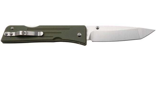 Bild für 1881 Knife Works Route 66, RT68-TB-GRN-G10, Tumbled S45VN Tanto, OD Green G10 Taschenmesser, Greg Medford Design