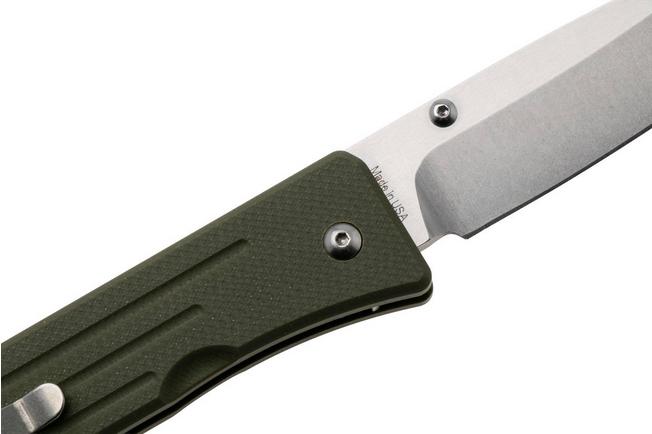 Bild für 1881 Knife Works Route 66, RT68-TB-GRN-G10, Tumbled S45VN Tanto, OD Green G10 Taschenmesser, Greg Medford Design